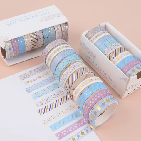 10Rolls Stars Washi Tape Decorative Adhesive Tape School Journal Supplies Gold Foil Scrapbooking Kawaii Stationery Masking Tape 8 best sales washi tape gold - №4