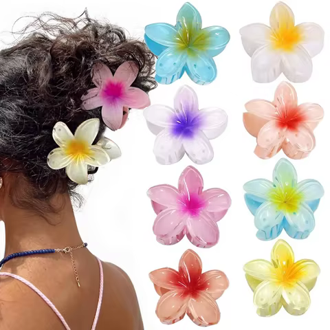 New Hawaiian Gradient Hair Clips Women Flower Hair Claws Shark Hairpins Vacation Beach Style Hairpins Hair Accessories 10 best sales large flower hair claw clips - №4
