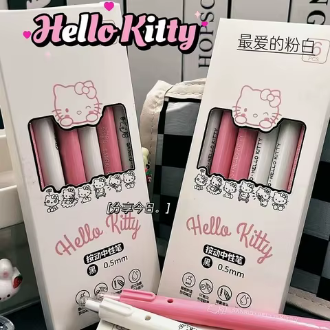 6Pcs Sanrio Gel Pen Hello Kitty Kuromi Melody Student Exam Pen Quick Dry Office Signature Pen School Supplies Stationery Prize P 10 best sales sanrio desk - №5