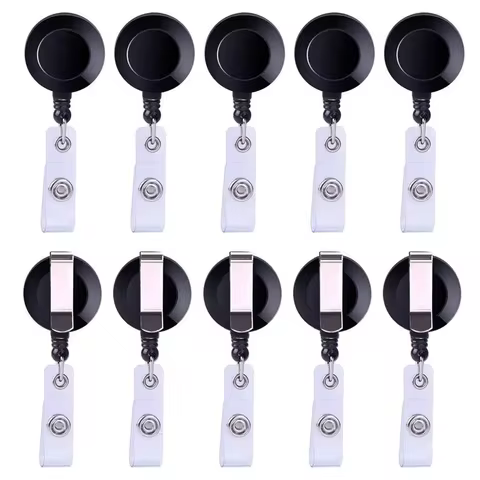 2pcs/set Black Plastic Retractable ID Tag Work Card Clip Badge Reel Pass Access Card Lanyard Belt Clips Office Employee Supplies 8 best sales id badge reels - №7