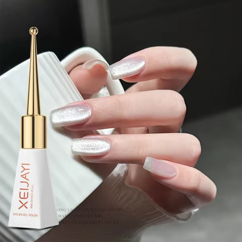 1pc 10ml Holographic Glitter Mirror Porcelain White Cat Eye Gel Polish Magnetic Galactic Effect Gel Nail Polish Soak Off UV LED 10 best sales glimmer - №8