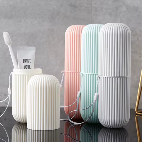 Travel Toothbrush Box Vertical Stripe Portable Mouthwash Cup Brushing Cup Washing Cup Toothware Box Toothpaste Storage Cartridge 8 best sales kmart kitchen storage - №5