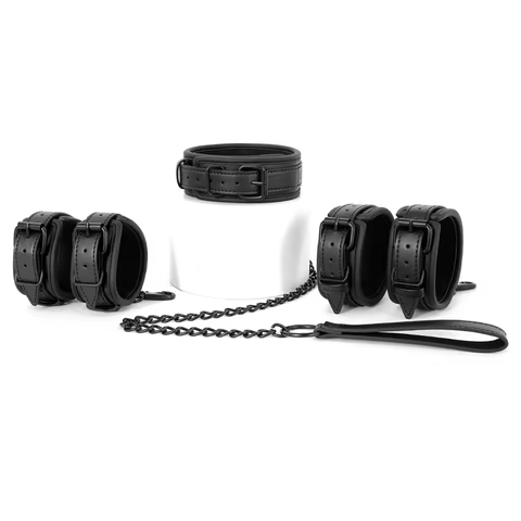 3pcs Bdsm Bondage Set Bdsm Collar Slave Leather Sex Handcuffs Police Anklecuffs Sex Toy for Woman Couples Bondage Kit 12 best sales slave chains and shackles - №2