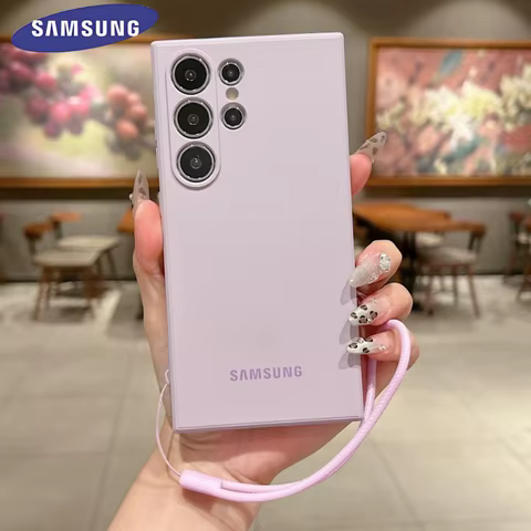Original Liquid Silicone Wrist Strap Soft Case Samsung Galaxy S25 S24 Ultra S23 S22 Plus S21 FE Lens Protection Thickened Cover 6 best sales samsung official store - №2