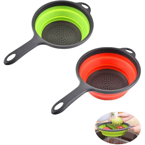 LMETJMA Silicone Collapsible Colander with Handle Kitchen Folding Strainer Colander for Draining Pasta Vegetable Fruit JT111 8 best sales pasta strainer - №7