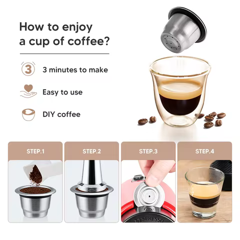 Reusable Nespresso Coffee Capsules Cup Stainless steel Refillable Coffee Capsule Refilling Filter Coffeeware 10 best sales illy - №3