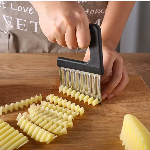 Stainless Steel Potato Chip Slicer Dough Vegetable Fruit Crinkle Wavy Slicer Knife Potato Cutter Chopper French Fry Maker Tool 6 best sales chips machine - №5