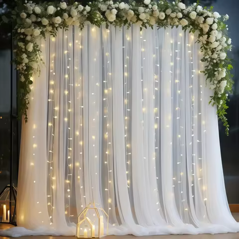 3*3m Tulle Backdrop Curtains With LED Curtains Light, Decoration for Home Wedding Birthday Party Christmas Photography Backdrop 12 best sales wedding photo background - №11