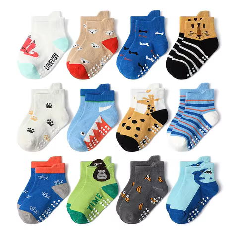 6 Pairs Kids Socks Cartoon Animal Pattern Cotton Non-Slip Floor Socks for Boys Toddler All-Season 12 best sales yooske glasses - №7