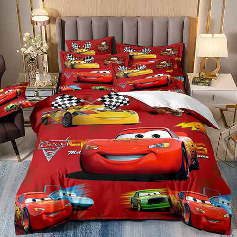 Disney Red Lightning McQueen Bedding Set,Cartoon Cars Bedding Sets For Kids Bedroom Decor King Duvet Cover Set 10 best sales lightning mcqueen bedding - №6