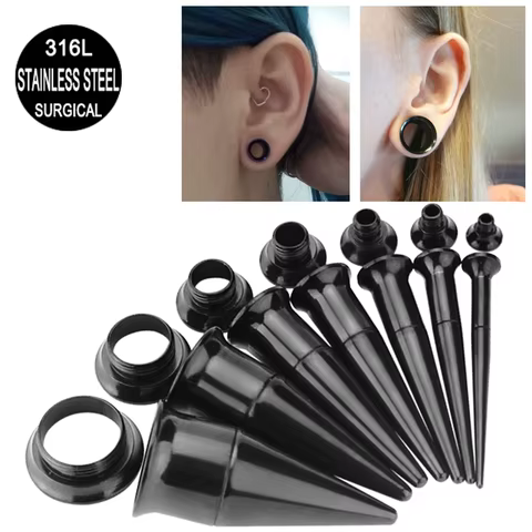 1 Piece Ear Stretcher Kit Piericing Earrings Surgical Stainless Steel Ear Plugs 11mm Expander Gauges Flesh Tunnel Body Jewelry 8 best sales stretching kit - №8