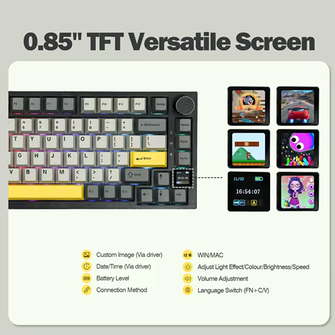 Ajazz AK820 Pro 75% Gasket-mounted Bluetooth 5.1/2.4G Wireless/Type-C Wired Mechanical Keyboard with TFT Screen for Mac/Win 12 best sales portable keyboard - №10