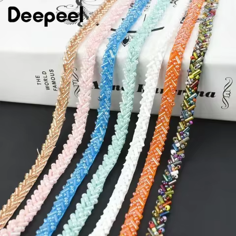 2/5Yards Deepeel 7mm Beaded Lace Fabric Trim Ribbon Clothing Decoration Trimming Fringe Wedding Dress DIY Sewing Accessories 10 best sales denim trim - №7