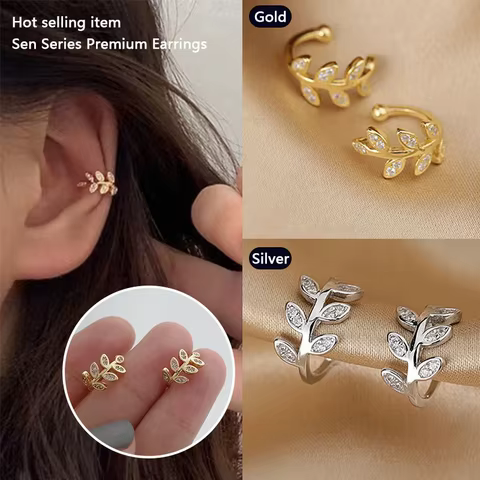1Pc Hot Sale Cute Metal Leaf Earcuff Clips On Earring for Women Girls, No Fake Piercing Cartilage Earrings Ear Ring Without Hole 12 best sales jewellery for girls - №4