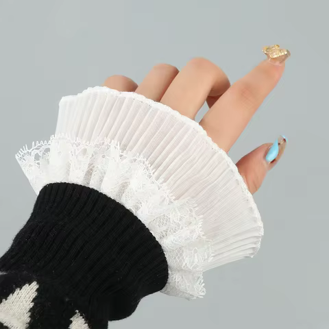 1Pair Detachable Fake Sleeves Spring Autumn Wild Sweater Decorative Sleeves Lace Ruffles Elbow Sleeve Cuff universal Fake Cuff 12 best sales removable sleeves - №3