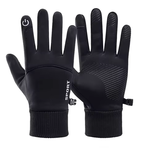 Black Sports Gloves Winter Warm Full Fingers Waterproof Cycling Outdoor Running Motorcycle Ski Touch Screen Fleece Gloves 10 best sales winter gloves men - №5