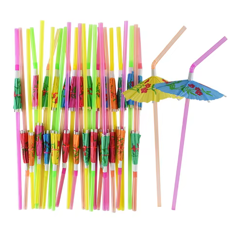 50PCS Hawaiian Party Umbrella Drink Straws Flamingo Juice Cocktail Disposable Straw Tropical Luau Birthday Party Decor Supplies 10 best sales hawaiian party - №7