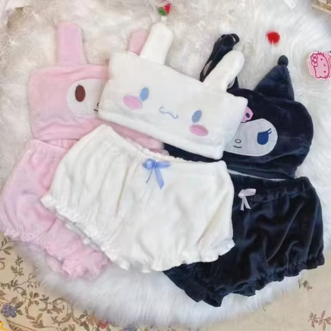 Sanrio Kuromi Cinnamoroll sweet cinnamon dog pajamas cute kawaii cartoon animation plus velvet underwear set suspender tube top 12 best sales sanrio pjs - №3