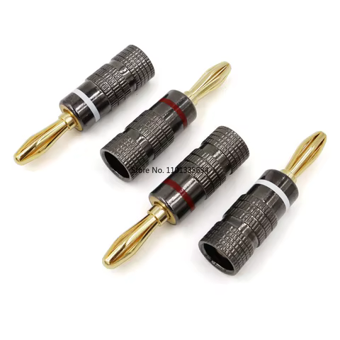 4pcs New Gun Metal BANANA PLUGS 24K Gold-plated 4MM Banana Connector with Screw Lock For Audio Jack Speaker Plugs White&Red 10 best sales banana hifi - №6