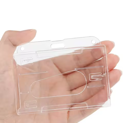 1pc Double Badge Holder Vertical 2 Card Badge Holder With Thumb Slots Hard Transparent Case Protector With Retractable Badge 8 best sales id badge reels - №3