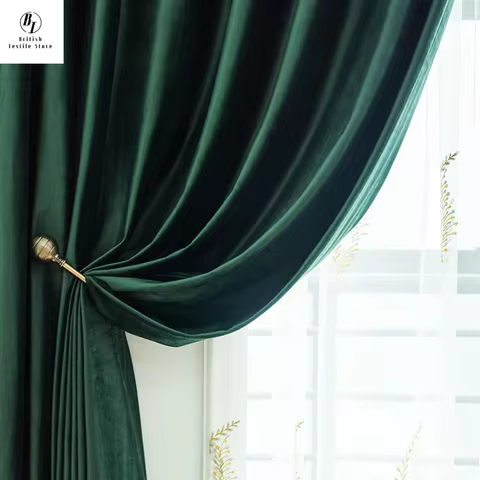 Dark Green Velvet Curtains for Living Room Bedroom Dining Window Decor Luxury 80% Blackout Fashion Elegant Fabric thick штора зе 10 best sales white velvet curtains - №3