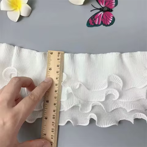 11CM Wide Four Layers Chiffon 3d Pleated Fabric Ribbon Embroidery Elastic Lace Fringe Ruffle Trim Dress Guipure DIY Sewing Decor 10 best sales denim trim - №3