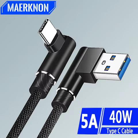 5A USB C Cable 90 Degree Elbow Fast Charge Phone Charger Type C Data Cord For iPhone Samsung Xiaomi Huawei 40W Quick USB PD Wire 8 best sales usb cable 90 degree - №8
