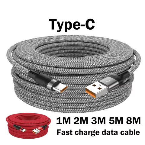 6A Extended USB TYPE-C Cable Braided Data Cable Suitable for Samsung, Huawei,Xiaomi Switch, Sony PS5 TYPE-C 8m,5m,3m,2m,1m Cable 6 best sales handycam - №1