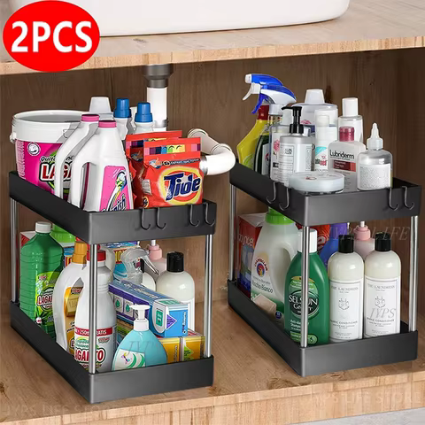 1/2 Pcs Under Sink Storage Organizer 2 Tier Drawer Multipurpose Rack Cabinet Under Sink Storage Rack Bathroom Kitchen Organizer 6 best sales drawer kitchen - №4