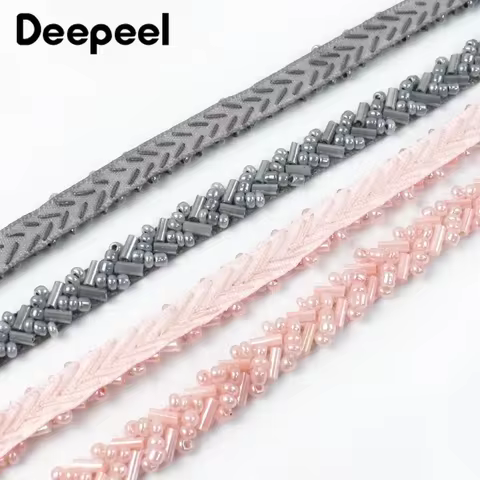 2/5Yards Deepeel 7mm Beaded Lace Fabric Trim Ribbon Clothing Decoration Trimming Fringe Wedding Dress DIY Sewing Accessories 10 best sales denim trim - №7
