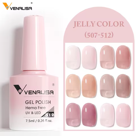 Venalisa HEMA FREE Nail Gel Polish Glitter Gorgeous Full Coverage Soak Off UV LED French Nail Jelly Pink Nude Collection 7.5ml 12 best sales vanelisa gel polish - №2