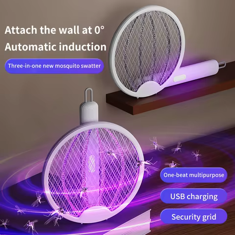 Tree-in-one Foldable Electric Mosquito Killer Fly Swatter Trap Light Wave Mosquito Luring Home Wall-Mounted Mosquito Killing 10 best sales electric mosquito racket - №9