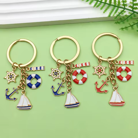1pc Enamel Nautical Theme Keychain, Alloy Sail, Lighthouse, Anchor, Lifebuoy Design Key Ring, For Car Keys, Backpacks, Wallets 8 best sales anchor keychain - №5