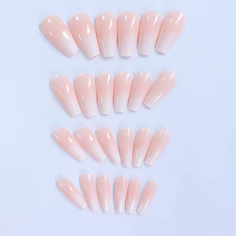 24PCS Long Coffin Pink Press On Nails Fake Press On Nails Gradation Press On Nails Summer Nails 12 best sales coffin press on nails - №11