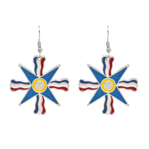 Silvery Assyrian Belt Hair Accessories Earrings for Women Kurdish Assyria Ethnic Colorful Flag Leaf Coins Tassel Jewelry Sets 8 best sales assyrian flag - №3