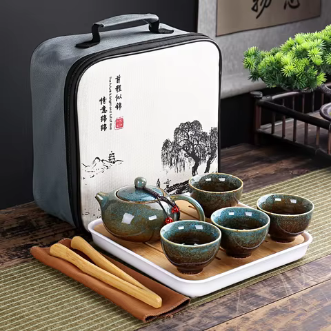 With Travelling Bag 4 Cups Chinese Kung Fu Tea Set Travel Set Ceramic Portable Teapot Porcelain Teaset Gaiwan Tea Cups Tea Tool 8 best sales tea set porcelain - №5