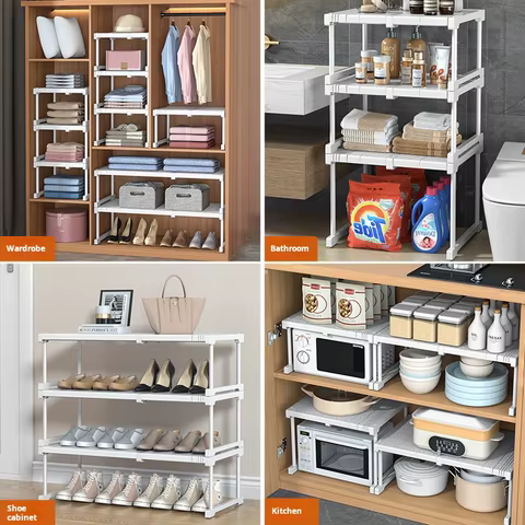 Adjustable Wardrobe Storages Multifunction Clothes Kitchen Shoe Rack Closet Room Bathroom Shelf Divider Organizer 6 best sales closet dividers - №5