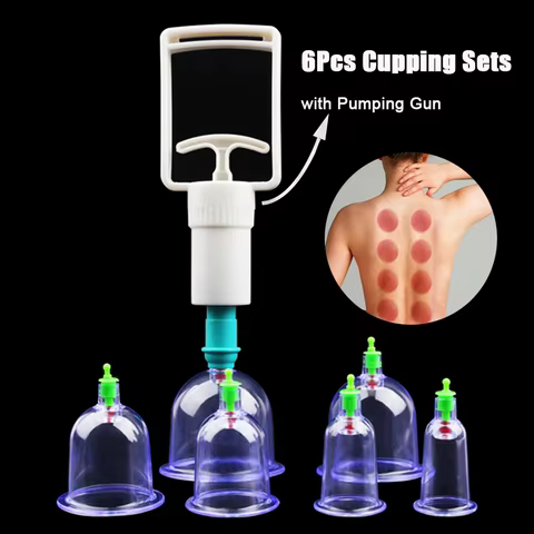 6Pcs Vacuum Cupping Sets with Pumping Gun Suction Cups Back Massage Body Cup Detox Anti Cellulite Cans Healthy Care Jars 6 best sales lymph - №5