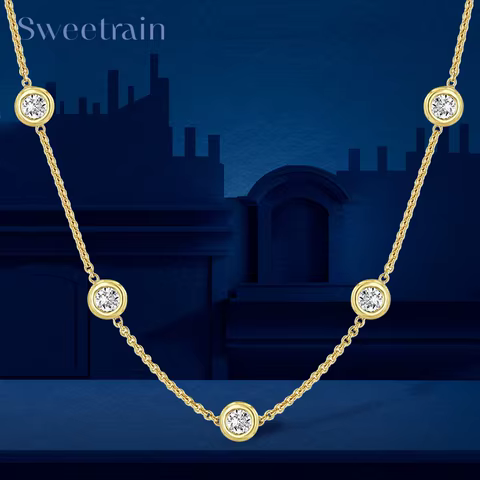 5mm 5 Stones Bubble Moissanite Necklace Certified Original 18k Gold Plated 925 Silver Diamond Choker Chain for Women Jewelry GRA 8 best sales diamond gold necklace - №7