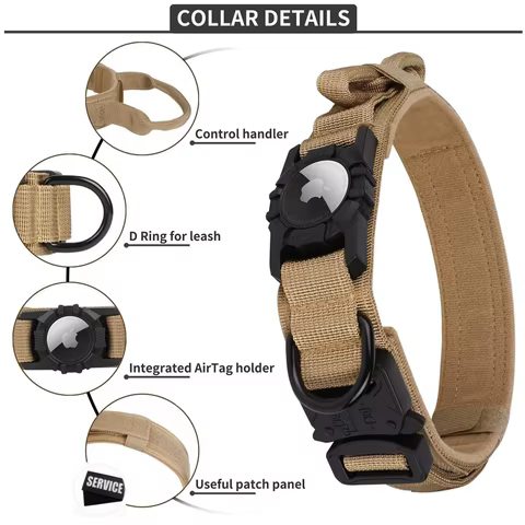 Adjustable Nylon AirTag Holder Dog Collar Metal Buckle Pet Tactical Collar Dog Accessories Anti Last and Pet Dogs Tracing Safe 8 best sales air tag dog collar - №4