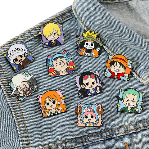 One Piece Luffy Brooches Action Anime Figures Cartoon Clothes Ornaments Metal Badge Comic-style Alloy Bag Accessory Pin 10 best sales one piece brook - №5