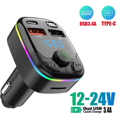 Car mp3 Handsfree Wireless Bluetooth Car Kit FM Transmitter TF Card LCD MP3 Player Dual USB 3.1A Car Charger Phone Charger 8 best sales fm mike - №1