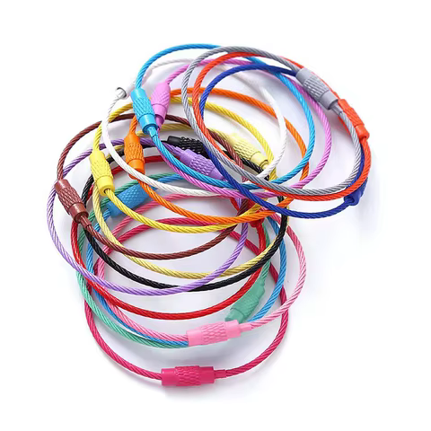 10pcs Colorful Stainless Steel Wire Keychain Cable Loop Screw Lock Rope Key Holder Keyring Key Chain Rings Outdoor Tools 10 best sales elastic keychain - №1