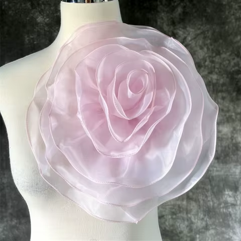 3D Organza Fabric Artificial Rose Flowers Patch Chest Flower 27CM Wedding Dress Neck Decoration DIY Sewing Applique 8 best sales organza flower - №2