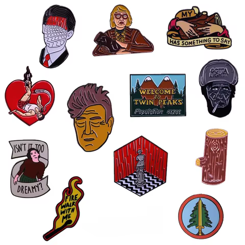 Twin Peaks Badge Agent Cooper Log Lady Wooden Gotta Light Woodsman David Lynch Pin Audrey Diane Fire Walk with Me Brooch 10 best sales wooden brooch - №2