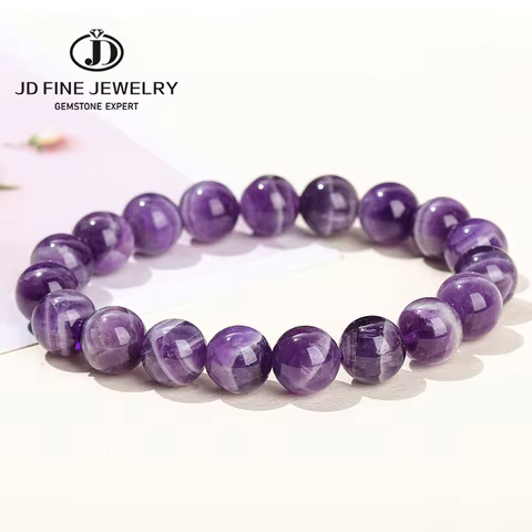 JD Natural Dream Lace Amethyst Stone Beaded Bracelets Women Purple Crystal Quartz Energy Bead Reiki Healing Bangle Jewelry Gift 12 best sales natural crystals - №5
