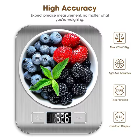 10kg Kitchen Scale,Digital Kitchen Scale with Tare Function, Electronic Coffee Brewing Scale, LCD Display Stainless Steel Screen 12 best sales house kitchen - №8