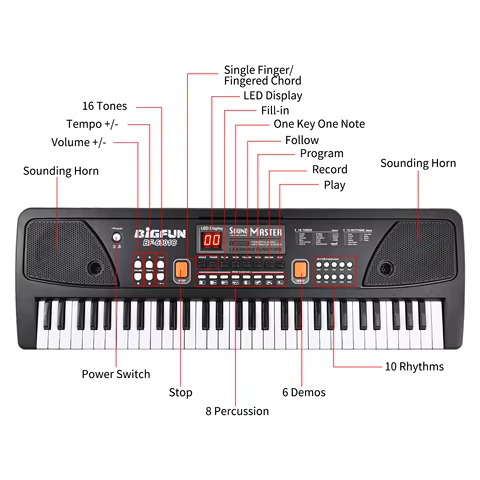 61 Keys Rechargeable Electronic Organ Kids Electric Piano with Microphone Black Digital Music Electronic Keyboard LED Display 10 best sales mini piano keyboard - №9
