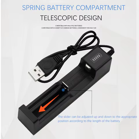 18650 1 Slot Battery Charger USB Universal Smart Quick Charging Rechargeable Lithium Battery Charger for 14500 16650 14650 18500 8 best sales 18650 batterry - №8