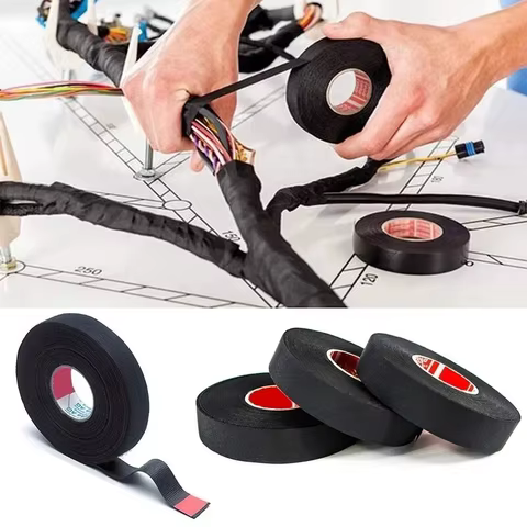15 Meter Heat-resistant Flame Retardant Tape Coroplast Adhesive Cloth Tape For Car Cable Harness Wiring Loom Protection 8 best sales stylance - №1